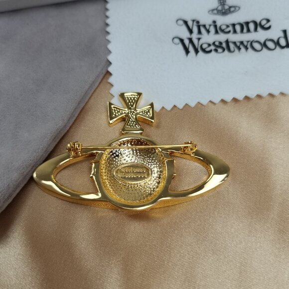 NEW Vivienne Westwood London Swarovski Crystal Gold Orb Brooch Mabel Collection - Picture 5 of 9